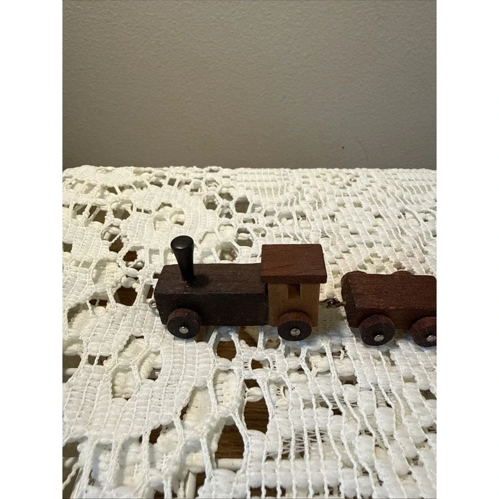 Vintage Loquai Small Wooden Toy Train Set - 5 Piece - West Germany - Dark